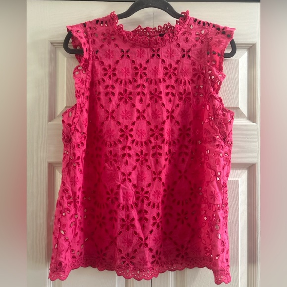 J. Crew Tops - J Crew Blouse Women’s Size L Pink Eyelet Ruffle Sleeveless Tank Summer
